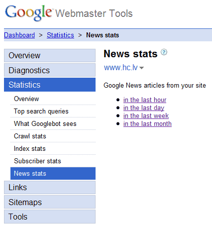 Google Webmaster Tools News Stats